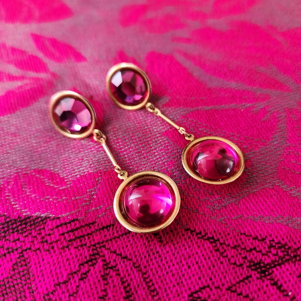 Purple Jeweled Round Drop Dangling Earrings.